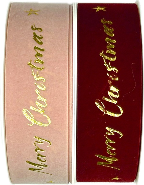 Stuha vánoční sametová VELUTTO MERRY CHRISTMAS PINK růžová 25mm x 3m (10,-Kč/m)