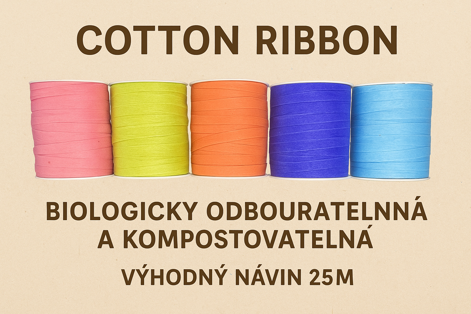 Stuha vázací bavlněná BOBINE COTON ORANGE oranžová 5mm x 25m (1,16Kč/m)