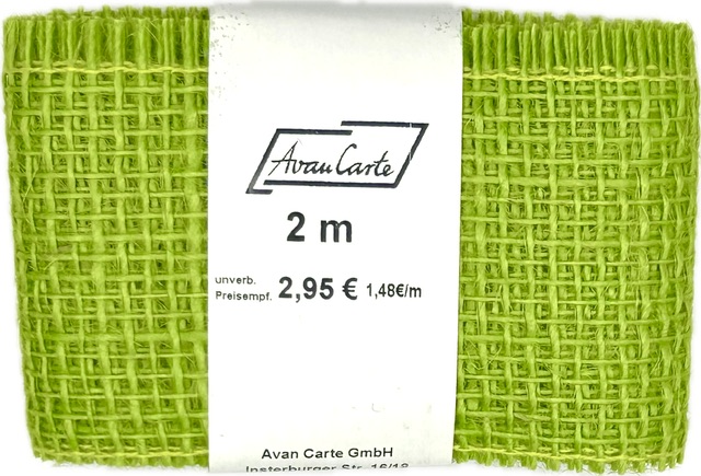 Stuha jutová JUTA MEADOW GREEN hráškově zelená 70mm x 2m (25,-Kč/m)