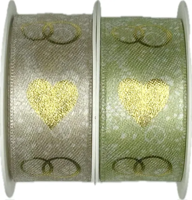 Saténová stuha Heart & Rings Mint – pastelově zelená 25mm x 2m