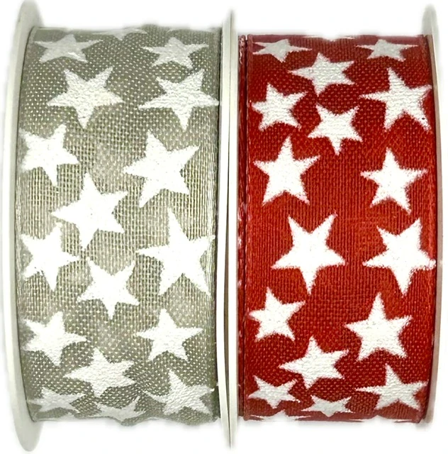 Vánoční stuha STAR RAY pastelově šedá 25mm x 2,5m (8,-Kč/m)