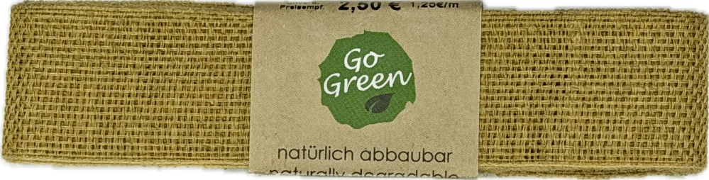 Stuha lněná Nature Basic – Mustard Yellow hořčicově žlutá 25mm x 2m (11,-Kč/m)