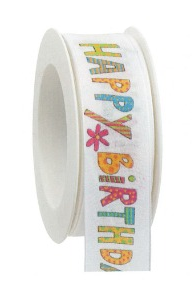 Stuha narozeninová HAPPY BIRTHDAY bílá 40mm x 2m (13,- Kč/m)