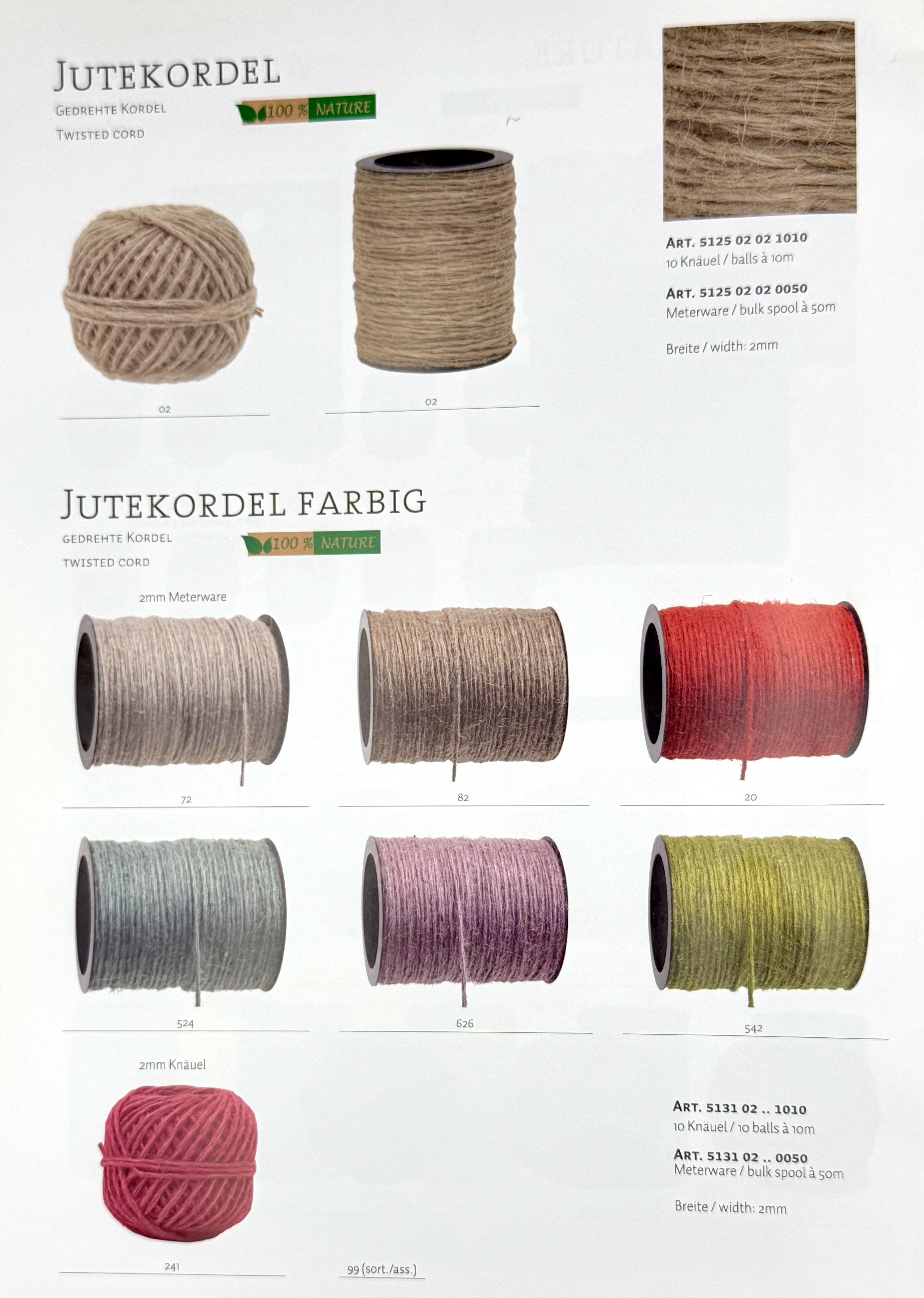 Jutový provázek GoGreen Twist – přírodní 2mm × 10m