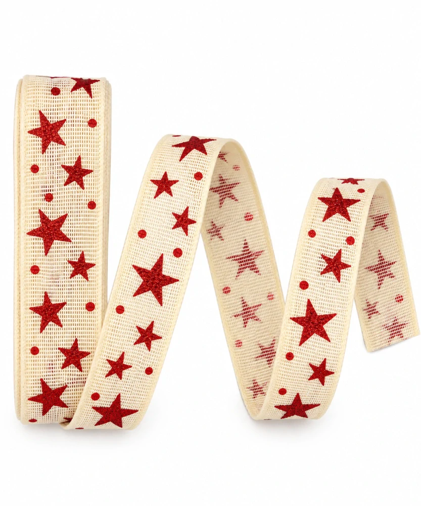 Sada bavlněných vánočních stuh CREME STARS – 9 ks, 15/25/40mm