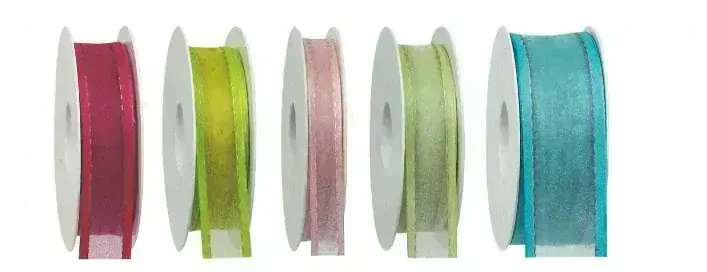 Stuha organzová CHAMPAGNER Fresh Green prošívaná  světle zelená 25mm x 2m (12,-Kč/m)