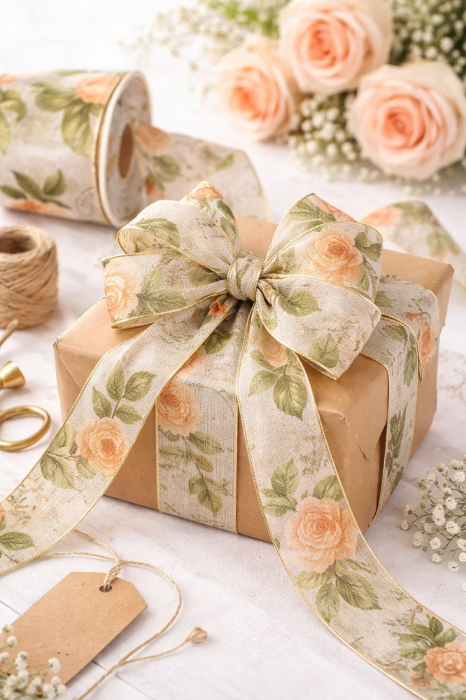 Stuha taftová ENGLISH TEA ROSE – Peach Elegance meruňková 40mm x 2m (13,-Kč/m)