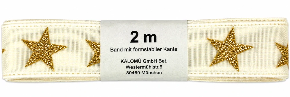 Vánoční stuha GOLD STAR krémová 25mm x 2m (9,-Kč/m)