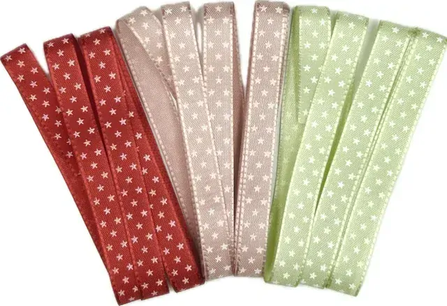 Vánoční stuha saténová zelená Mini-Stars 10mm x2m (5,-Kč/m)