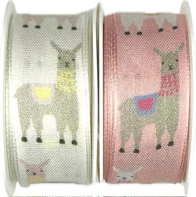 Stuha dárková HAPPY LAMA bílá 25mm x 2,5m (8,-Kč/m) 