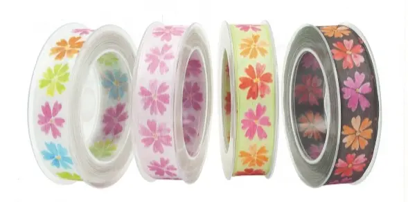 Stuha organzová SUMMER DREAM Midnight Bloom černá 25mm x 2,5m (8,80 Kč/m)