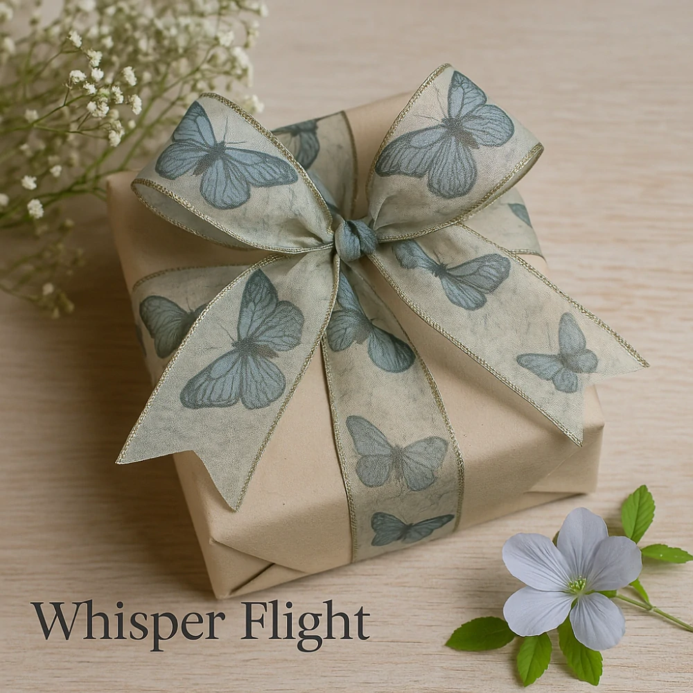 Stuha organzová WHISPER FLIGHT BLUE modrý motýl 40mm x 2m (14,-Kč/m)