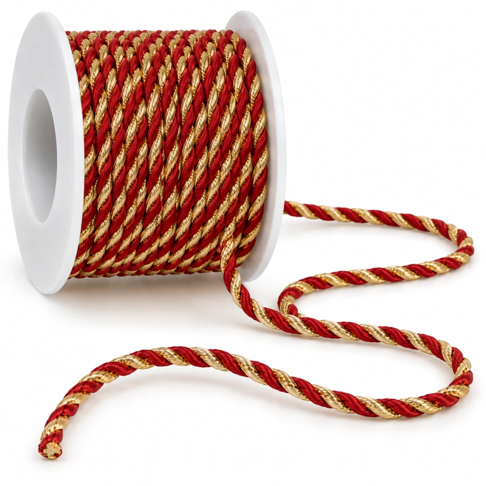 Provázek kroucený TwistCord Royal Red & Gold zlato - červený 3 mm x 3 m (5,- Kč/m)