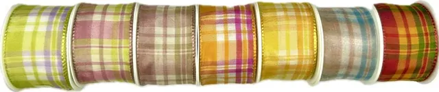 Saténová stuha CARACAS KARO růžovo-zelená 40mm x 2m