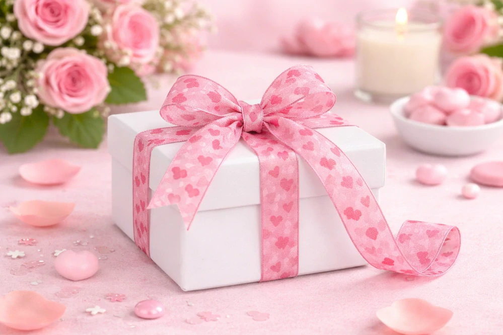 Bavlněná stuha Love Story – růžová 25mm x 20m