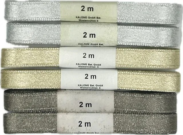 Stuha saténová STARDUST set 6ks- 2x  granitová, 2x zlatá, 2x stříbrná 10mm x 2m (10,-Kč/ks)