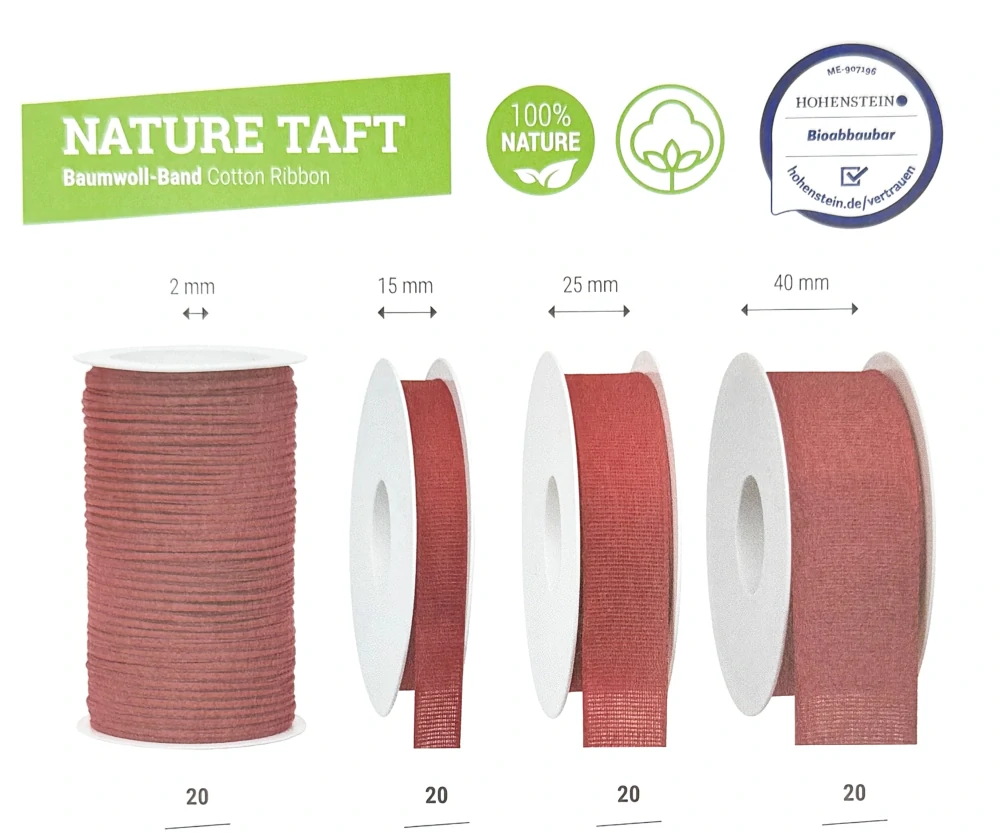 Stuha látková Nature Taft – Classic Red červená 40mm x 2m (11,-Kč/m)