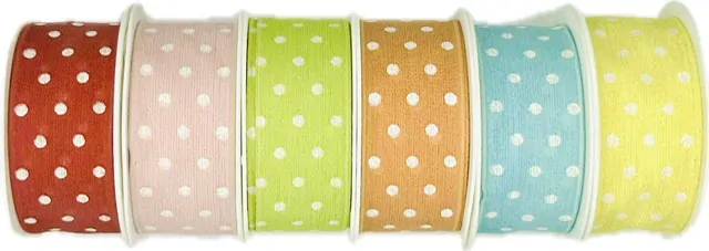 Stuha bavlněná POLKADOT PINK pastelově růžová 25mm x 2m (9,-Kč/m)