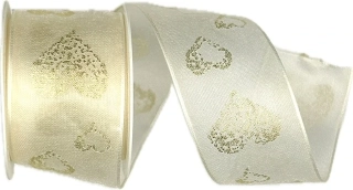 Stuha svatební organzová HEART OF GOLD CREAM krémová 40mm x 2m  (16,-Kč/m)