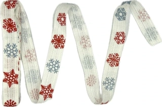 Vánoční stuha VLOČKY bavlněná bílá 15 mm x 2 m (5,- Kč/m)