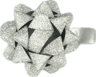 Rozeta dárková GLAMOUR stříbrná glitrová 5cm