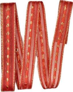 Stuha vánoční GALAXIE červená zlatě prošívaná 15mm x 2m (6,-Kč/m)