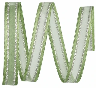 Stuha organzová MONDAN MINT SILVER pastelově zelená 15mm x 2m (7,-Kč/m)