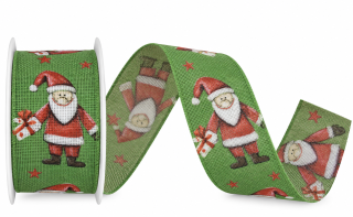 Stuha vánoční SANTA S DÁRKEM zelená 40mm x 2m (10,-Kč/m)