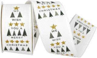 Stuha vánoční MERRY CHRISTMAS WHITE bílá 40mm x 2m (13,-Kč/m)
