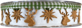 Vánoční stuha girlandová DEER+EDELWEISS skořicová 25mm x 5m (14,-Kč/m)
