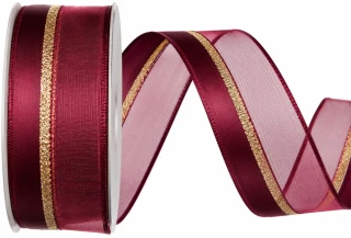 Dekorační stuha PURPLE CLUB fialová – satén a organza se zlatým pruhem 40mm x 20m