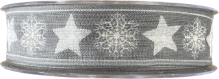 Vánoční stuha bavlněná GRANIT SNOWFLAKES 25mm x 20m (3,- Kč/m)