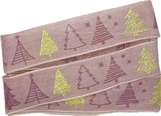 Vánoční stuha Stromky pastelově fialová  25mm x 2m (8,50 Kč/m)