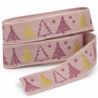 Vánoční stuha Stromky pastelově fialová  25mm x 2m (8,50 Kč/m)