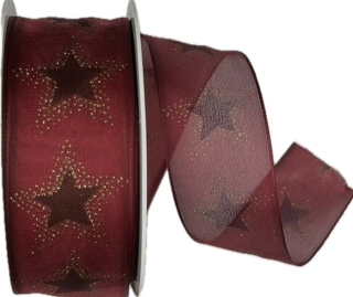 Vánoční stuha organzová ORGANDY STARDUST bordó 40mm x 20m A (9,-Kč/m)