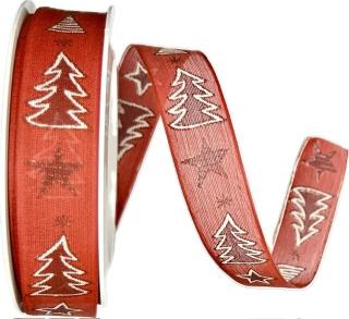 POSLEDNÍ KUSY! Stuha vánoční TREES & STARS červená 25mm x 20m ( 5,-Kč/m)