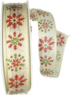 Stuha vánoční CHRISTMAS SNOWFLAKES  25mm x 20m ( 11,-Kč/m)