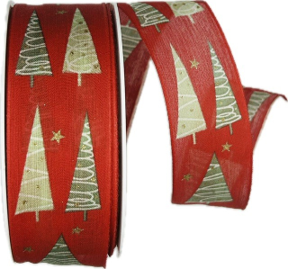 Vánoční stuha červená WINTER GARDEN 40mm x 20m (9,- Kč/m)