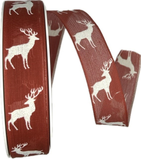 Vánoční stuha červená  RED DEER 25mm x 20m (9,- Kč/m)