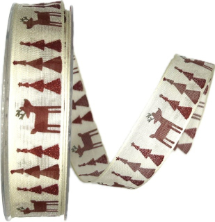 Stuha vánoční SANTA'S GARDEN CREME 25mm x 20m (9,-Kč/m)