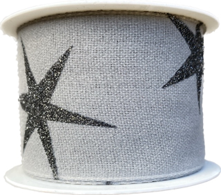 Stuha vánoční bavlněná SHOOTING STAR BLACK černá 40mm x 2m (14,-Kč/m)