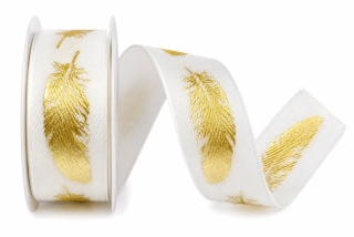 Stuha bavlněná FEATHER GOLD bílá 25mm x 2m (8,-Kč/m)