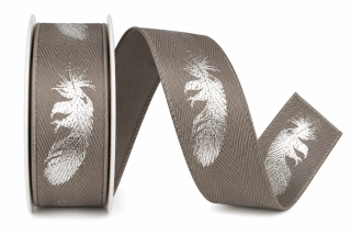 Stuha bavlněná FEATHER SILVER šedá 25mm x 2m (8,-Kč/m)