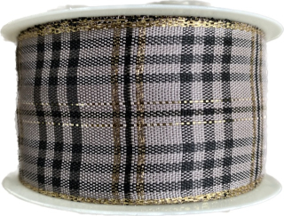 Vánoční stuha Tartan Chic Silver – Premium 40mm x 3m (12,-Kč/m)