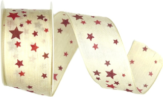 Stuha vánoční TWILIGHT STARS CREAM krémová 40mm x 2m (13,-Kč/m)