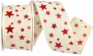 Stuha vánoční TWILIGHT STARS CREAM krémová 40mm x 2m (14,-Kč/m)
