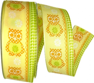 Stuha bavlněná dětská FUNNY OWL YELLOW žlutá 40mm x 20m A (4,90Kč/m)