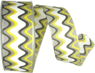 Taftová stuha RAINBOW WAVES šedo-žlutá 40mm x 20m