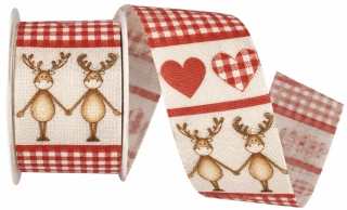 Stuha vánoční REINDEER IN LOVE bílá 40mm x 2m (13,-Kč/m) 