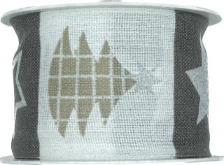 Stuha vánoční bavlněná ANTRACIT TREES 40mm x 2m (12,5,-Kč/m)